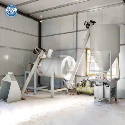 Larga garantía 3-4 tph 18kw línea de producción de mortero seco de pared de yeso de yeso de arena de cemento mezclador de cerámica de azulejos adhesivos pegamento de colada máquina de fabricación