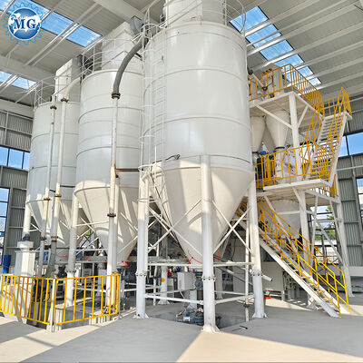 Línea de producción automática de mortero seco tipo torre con sistema de control PLC de capacidad 10-30 T/H y mezclador de eje gemelo